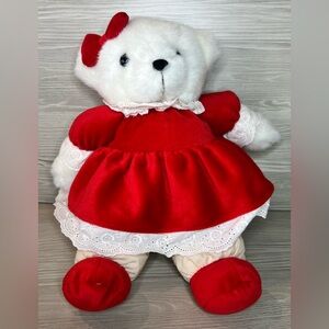 1989 Vtg Prestige Toy Corp Teddy Bear Plush Animal Velvet Dress Christmas Lovey